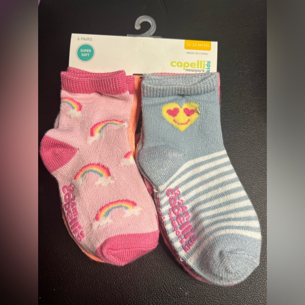 *5/$15* Capelli of New York Happy 6-pack of baby and toddler girls socks NWT